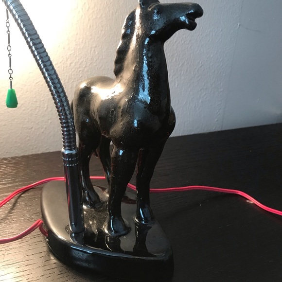VTG Ceramic Horse Lamp in Glossy Dark Green Glaze - Picture 5 of 8